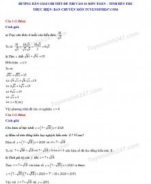 Đáp án đề thi môn Toán tuyển sinh lớp 10 vào THPT tỉnh Bến Tre năm 2020
