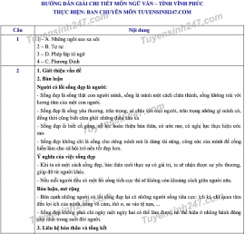 Đáp án đề thi Ngữ văn tuyển sinh lớp 10 vào THPT tỉnh Vĩnh Phúc năm 2020