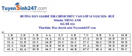 Đáp án đề thi Anh văn tuyển sinh lớp 10 vào THPT tỉnh Thừa Thiên - Huế năm 2020