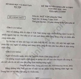 Đề thi Ngữ văn tuyển sinh lớp 10 vào THPT Chuyên Văn TP Hà Nội năm 2020