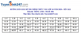 Đáp án đề thi Anh văn tuyển sinh lớp 10 vào THPT tỉnh Yên Bái năm 2020