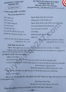 de thi ngu van tuyen sinh lop 10 vao thpt chuyen phu yen