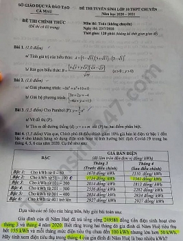 de thi mon toan tuyen sinh lop 10 vao thpt chuyen ca mau nam 2020