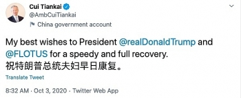 Quan chức Trung Quốc lên mạng xã hội chúc vợ chồng ông Trump sớm hồi phục