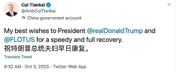 Quan chức Trung Quốc lên mạng xã hội chúc vợ chồng ông Trump sớm hồi phục