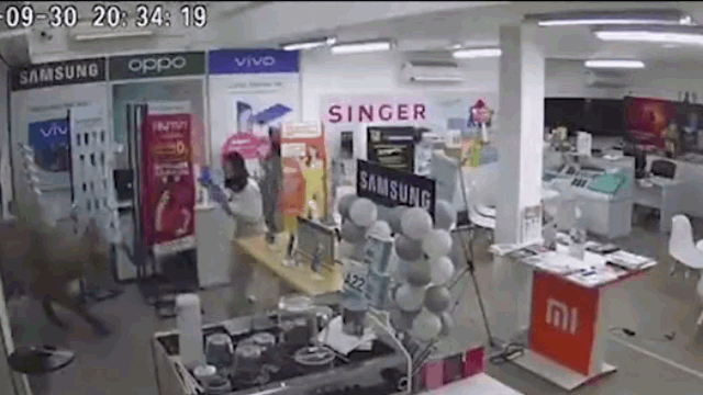 Video: Trâu "điên" lao vào cửa hàng điện thoại, húc ngã nhân viên