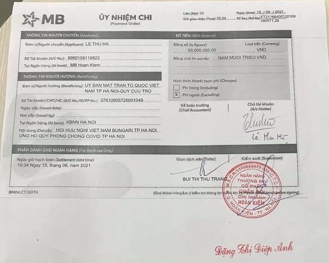 Hội Hữu nghị Việt Nam - Bulgaria TP Hà Nội ủng hộ 50 triệu đồng cho Quỹ phòng chống Covid-19