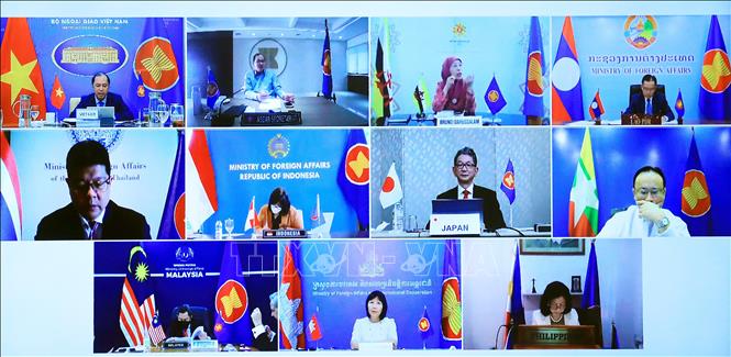 Các đại biểu tham dự trực tuyến Diễn đàn ASEAN - Nhật Bản lần thứ 36 (Ảnh: TTXVN)