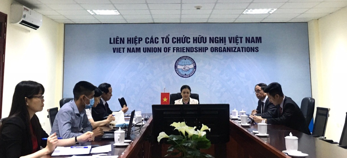 Chủ tịch Liên hiệp các tổ chức hữu nghị Việt Nam Nguyễn Phương Nga gặp trực tuyến Hội trưởng Hội hữu nghị đối ngoại nhân dân Trung Quốc Lâm Tùng Thiêm