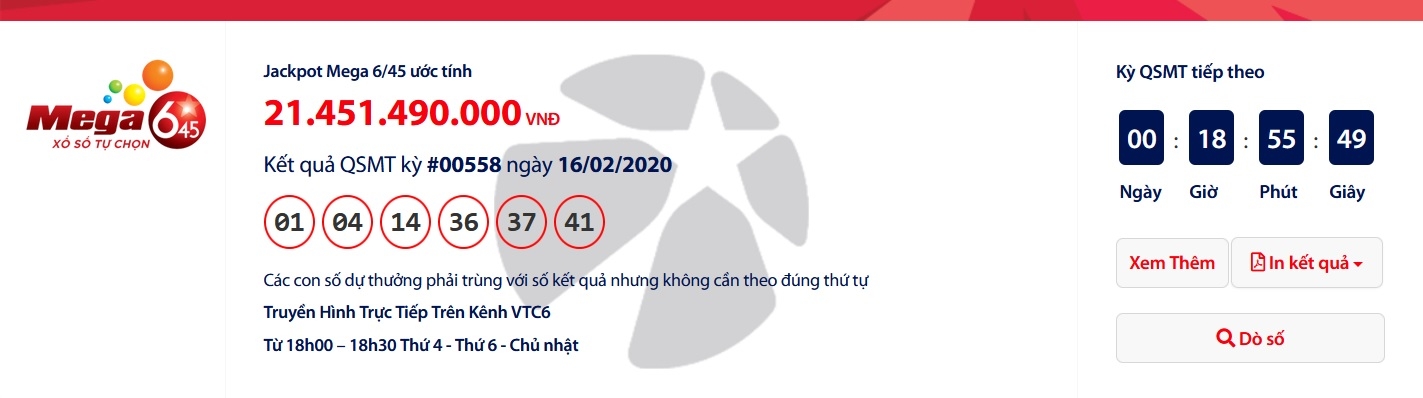 ket qua xo so vietlott mega 645 toi ngay 1922020 moi nhat ti phu vietlott trung hon 21 ti dong la ai
