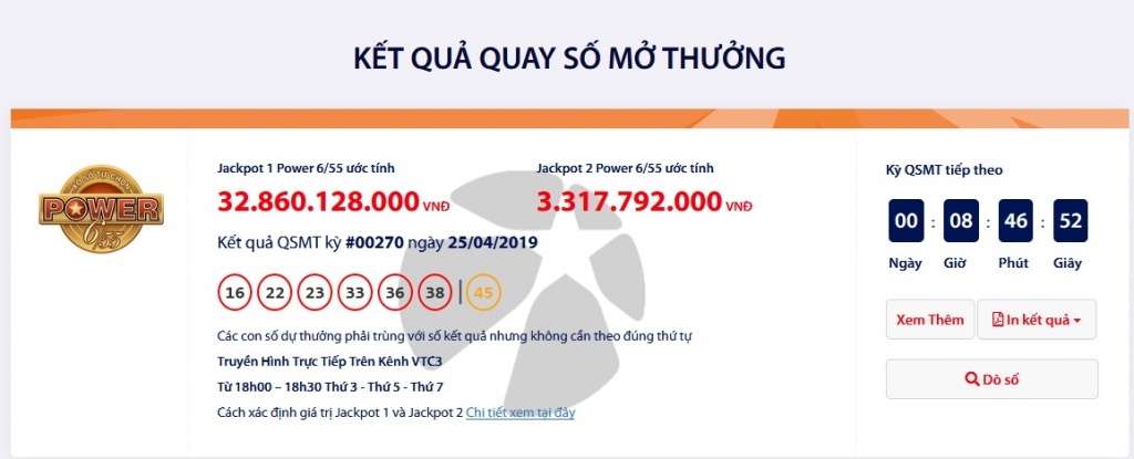 ket qua power 655 xo so vietlott hom nay 2742019 nghi le trung 33 ty dong