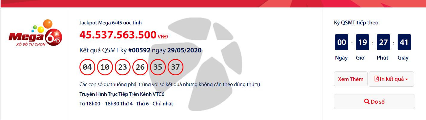 ket qua xo so vietlott mega 645 toi ngay 3152020 vi khach vua trung hon 45 ti dong la ai