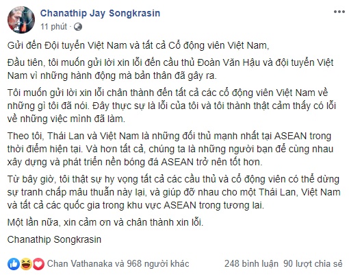 messi thai lan bat ngo xin loi vi da deu van hau tren facebook