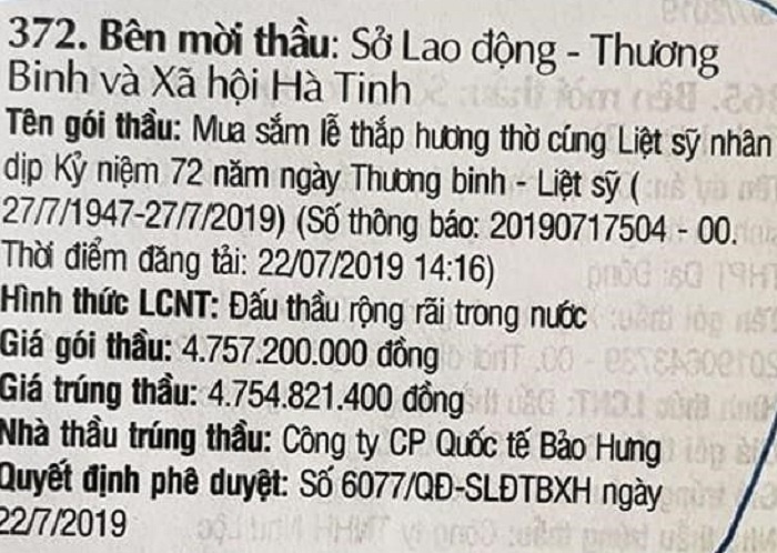 su that ve goi thau gan 5 ty dong mua le thap huong liet si