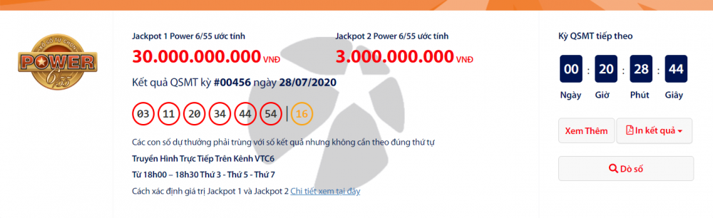 ket qua xo so vietlott power 655 toi nay 3072020 ve moc 33 ti dong ai se am tron