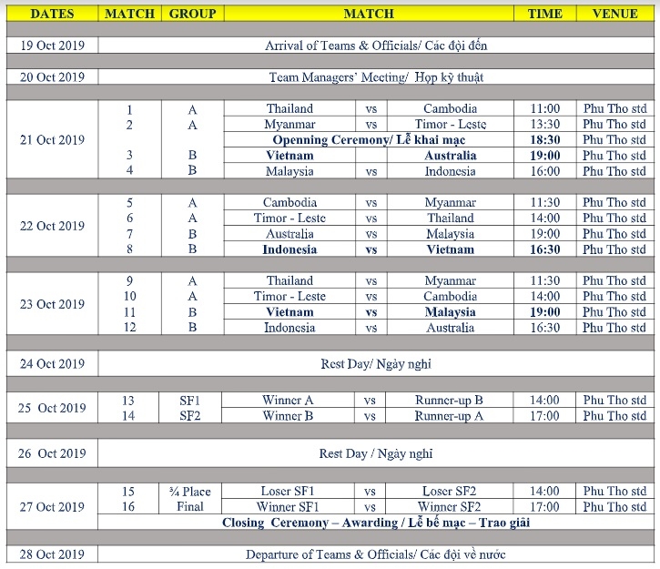 lich thi dau giai futsal dong nam a 2019 cua dt viet nam moi va day du nhat