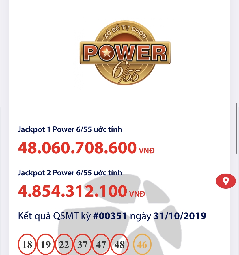 ket qua cap nhat xo so vietlott power 655 ngay 2112019