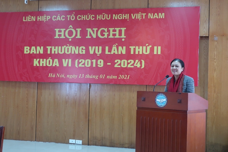 Bí thư Đảng đoàn, Chủ tịch VUFO Nguyễn Phương Nga phát biểu tại Hội nghị.
