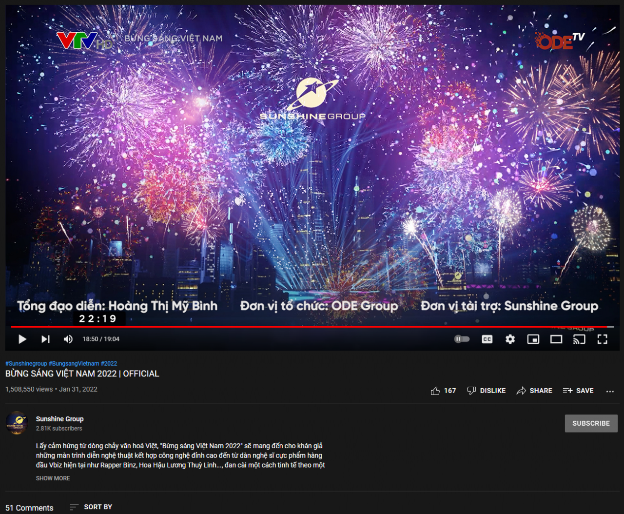Bừng sáng Việt Nam đạt hơn 1,5 triệu view trên Youtube 