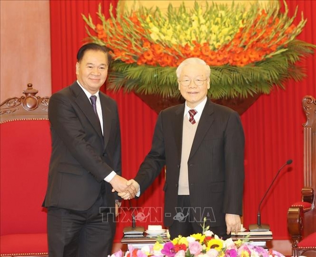 Tổng Bí thư tiếp Đoàn đại biểu cấp cao Văn phòng Trung ương Đảng Nhân dân Cách mạng Lào