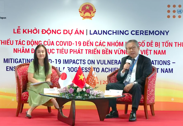 Ngài Takio Yamada, Đại sứ Nhật Bản tại Việt Nam và Bà Naomi Kitahara, Trưởng đại diện UNFPA tại Việt Nam chia sẻ tại lễ công bố dự án. 