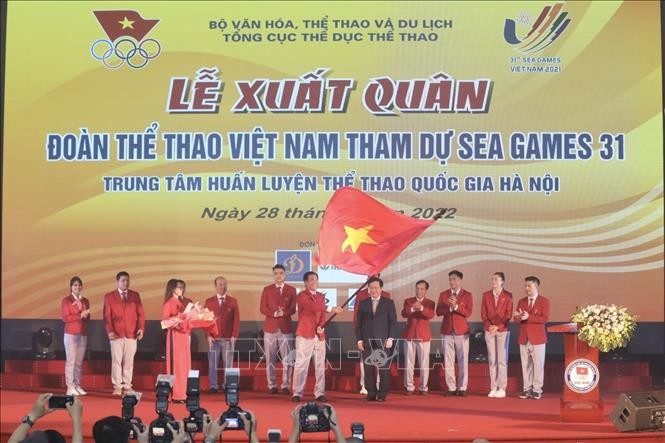 Lễ xuất quân Đoàn thể thao Việt Nam tham dự SEA Games 31. Ảnh: TTXVN