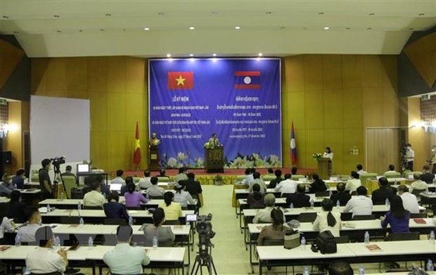 Quang cảnh buổi nói chuyện về quan hệ Lào-Việt. Ảnh: Phạm Kiên/TTXVN.