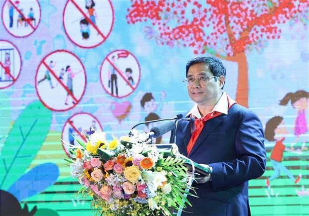 Thủ tướng Phạm Minh Chính phát biểu tại Lễ phát động Tháng hành động vì trẻ em và khai mạc Hè năm 2022. Ảnh: Dương Giang/TTXVN.