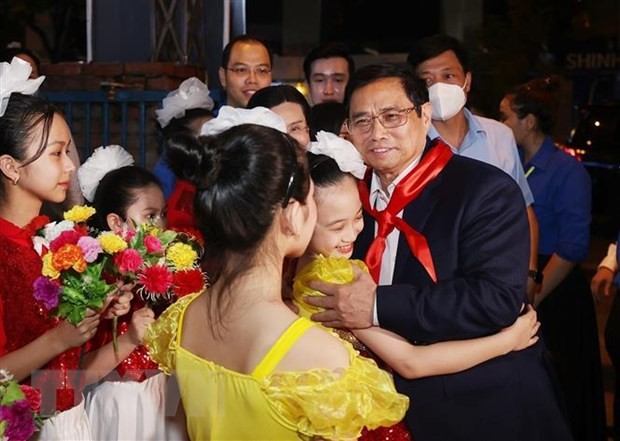 Thủ tướng Phạm Minh Chính đến dự Lễ phát động Tháng hành động vì trẻ em và khai mạc Hè năm 2022. Ảnh: Dương Giang/TTXVN