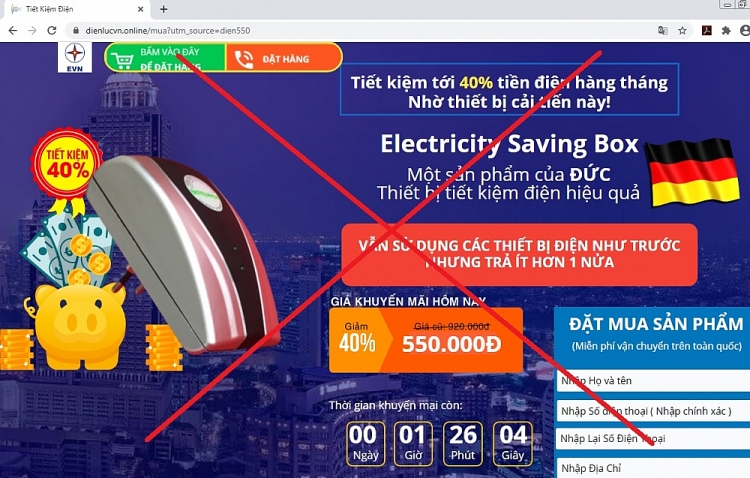 Xuất hiện thông tin quảng cáo giả mạo thương hiệu EVN trên internet và mạng xã hội