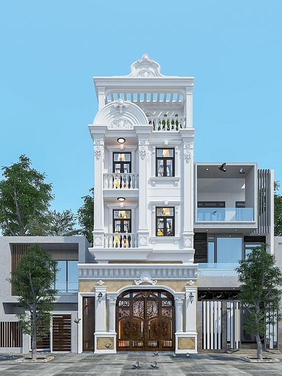 Mẫu nhà phố 5 tầng tân cổ điển mặt tiền 5m tại Vĩnh Phúc BT11233