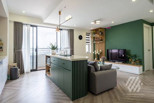 Một gợi ý cho phong cách hiện đại với gam màu xanh đậm mang lại không gian sống ấm cúng, gần gũi cho các thành viên trong gia đình.