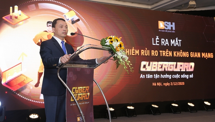 Ông Bùi Trung Kiên – Tổng Giám Đốc Bảo hiểm BSH phát biểu khai mạc buổi Lễ ra mắt  sản phẩm Bảo hiểm CyberGuard