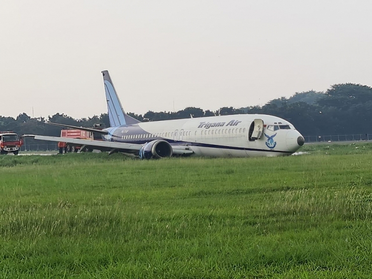 Chiếc máy bay nằm trên đồng cỏ sau tai nạn (Ảnh: Twitter)