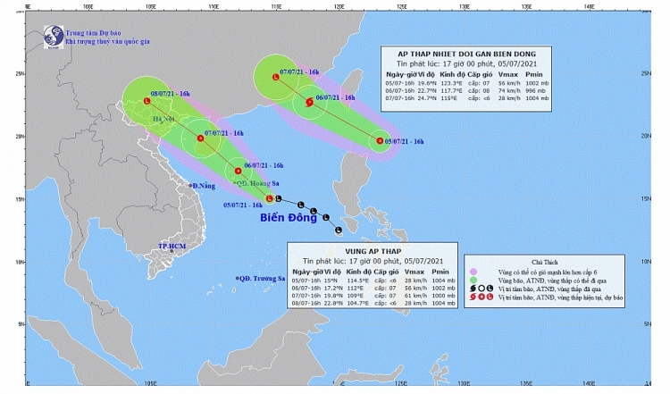 Dự báo vị trí, đường đi của vùng áp thấp/áp thấp nhiệt đới (Ảnh: TTDBKTTVQG)