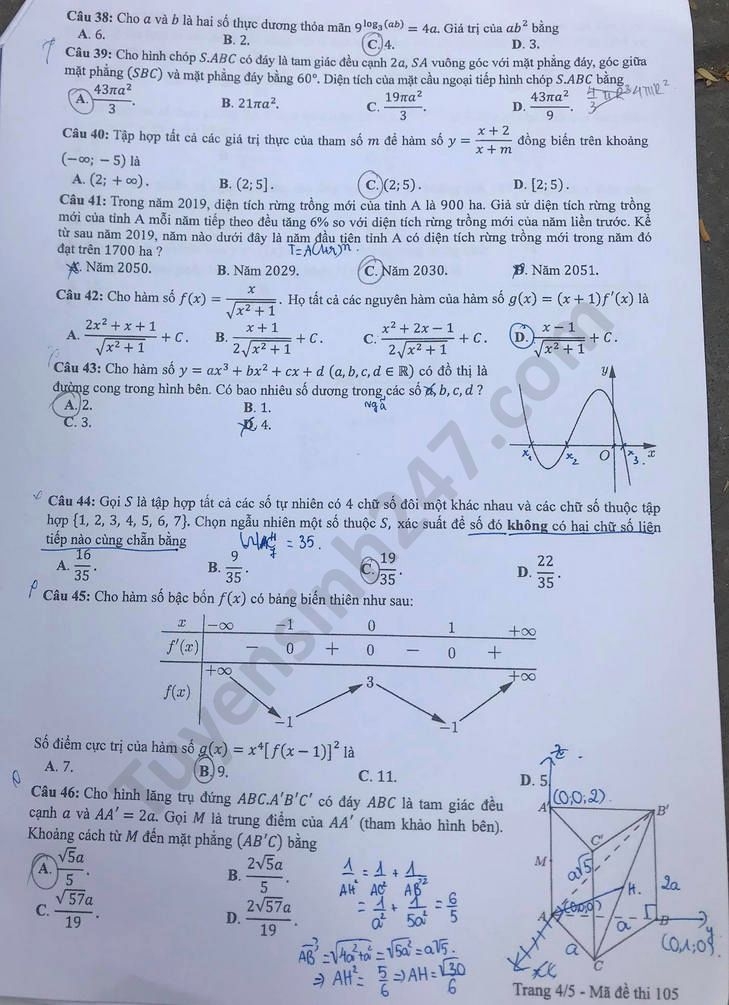 1123 de thi tot nghiep thpt mon toan 2020 ma 105 4 result