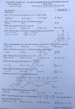 Gợi ý đáp án môn Toán mã đề 105 thi tốt nghiệp THPT quốc gia 2020