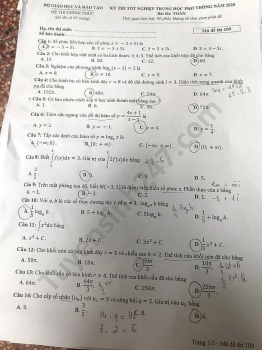 Gợi ý đáp án môn Toán mã đề 109 thi tốt nghiệp THPT quốc gia 2020