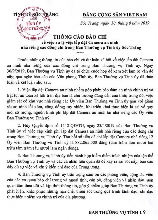 soc trang huy quyet dinh chi gan 1 ty lap camera nha can bo