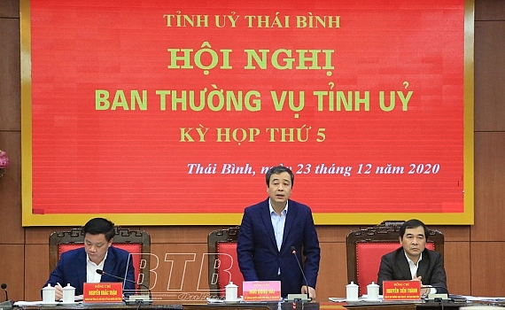 Bí thư Tỉnh ủy Thái Bình Ngô Đông Hải phát biểu tại hội nghị (Ảnh: Báo Thái Bình)