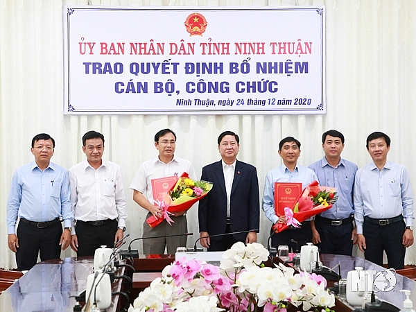 Ông Trần Quốc Nam, Phó Bí thư Tỉnh ủy, Chủ tịch UBND tỉnh trao quyết định bổ nhiệm cho các cán bộ (Ảnh: Báo Ninh Thuận)