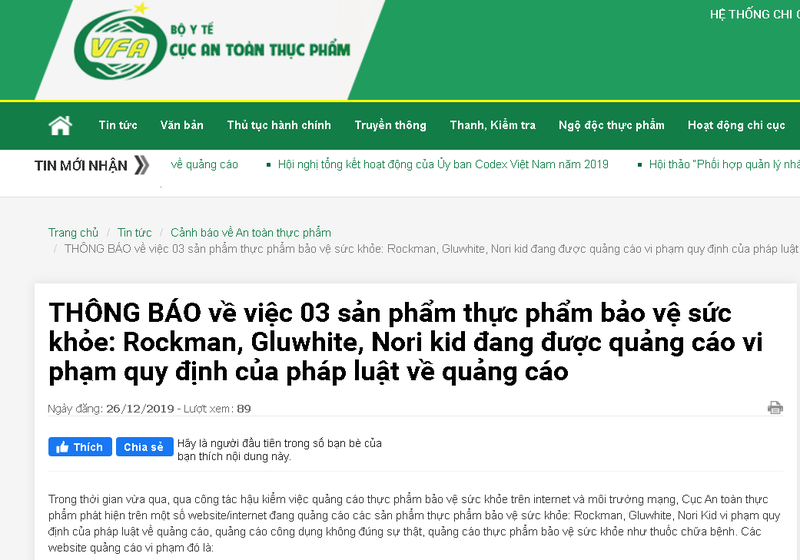 cuc an toan thuc pham canh bao 3 san pham rockman gluwhite nori kid vi pham quy dinh quang cao