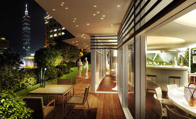 cung tham quan ben trong toa thap xanh hinh xoan oc hap thu khi thai cuc di o dai loan