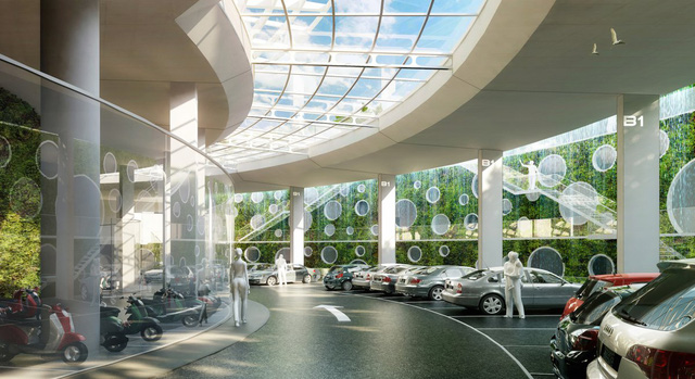 cung tham quan ben trong toa thap xanh hinh xoan oc hap thu khi thai cuc di o dai loan