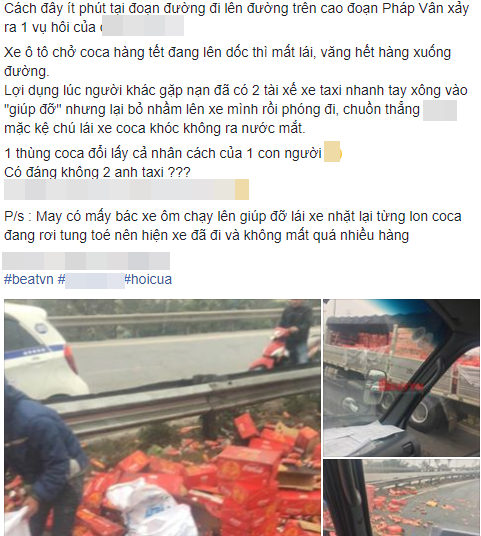 cong an ha noi vao cuoc xac minh viec xe cho coca gap nan tren cao toc hai tai xe taxi xong vao hoi cua