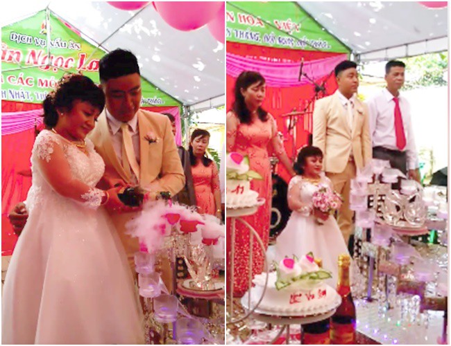 chu re cao 1m76 be bong co dau nam lun cao chua den 1m len ghe cat banh trong tiec cuoi gay xon xao