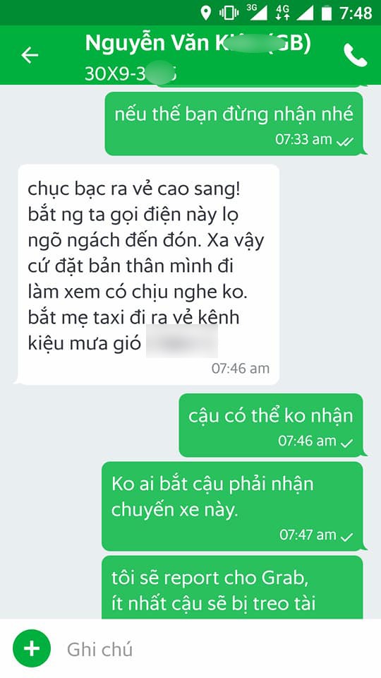 goi grab cho con di hoc 20 phut khong den don chu nha con bi tai xe nhan tin che kenh kieu