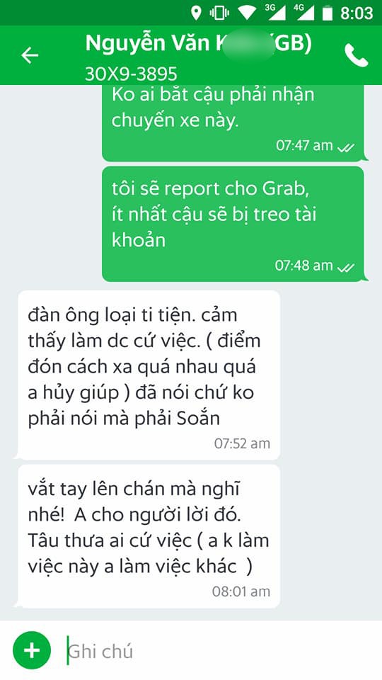 goi grab cho con di hoc 20 phut khong den don chu nha con bi tai xe nhan tin che kenh kieu