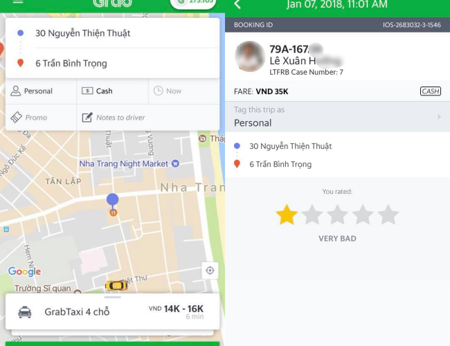 tai xe grabtaxi o nha trang dam thang vao mat khach hang vi doi so tien gap 25 lan gia cuoc khong duoc