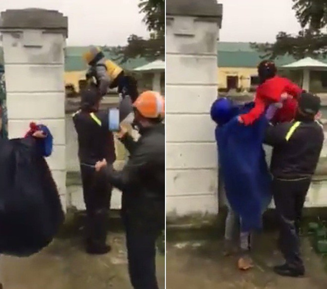 clip phu huynh be con treo qua tuong rao trong cai ret 9 do c hieu truong truong mam non xin rut kinh nghiem